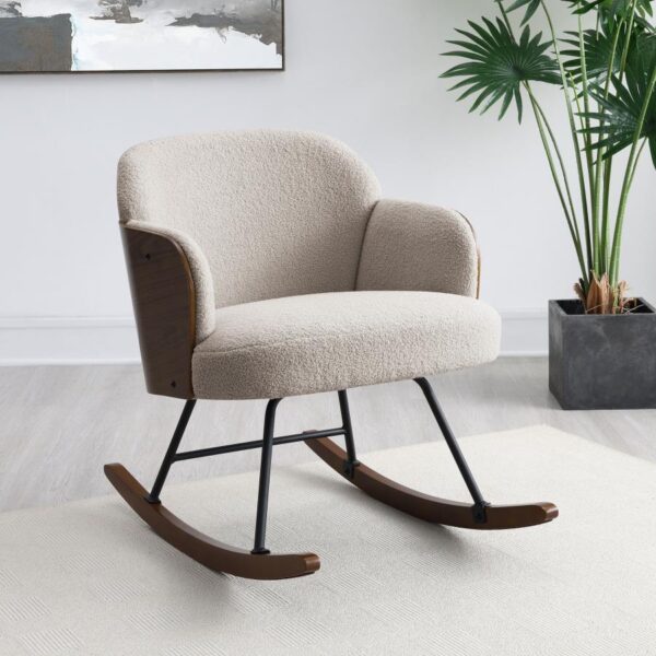 PAIGE BOUCLE UPHOLSTERED MID BACK ROCKING CHAIR BEIGE