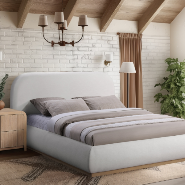 MERIDIAN Vaughn Linen Textured Fabric Upholstered Bed