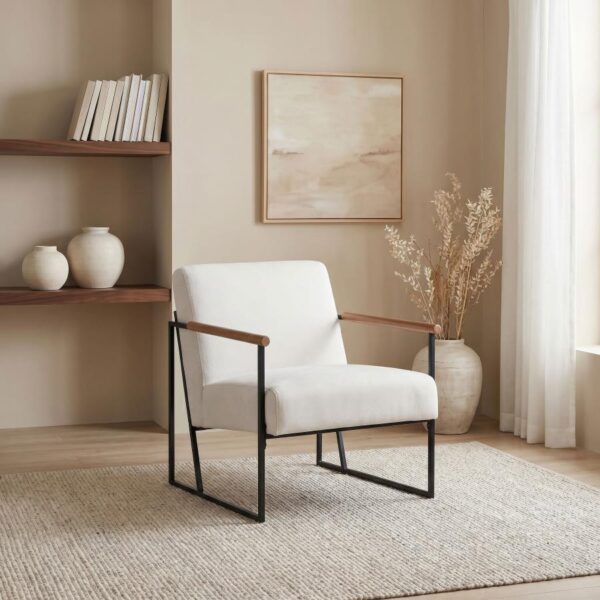 MONSEN FABRIC UPHOLSTERED METAL FRAME ACCENT CHAIR IVORY
