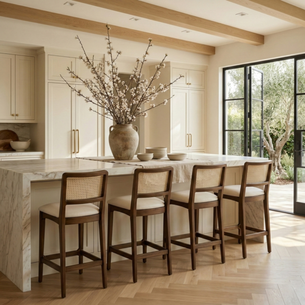 Atrium Cane Back And Vegan Leather Upholstered Seat Bar Stool
