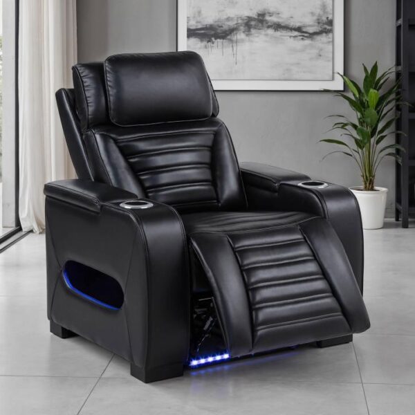 ZUMA FAUX LEATHER UPHOLSTERED DUAL POWER LED RECLINER BLACK