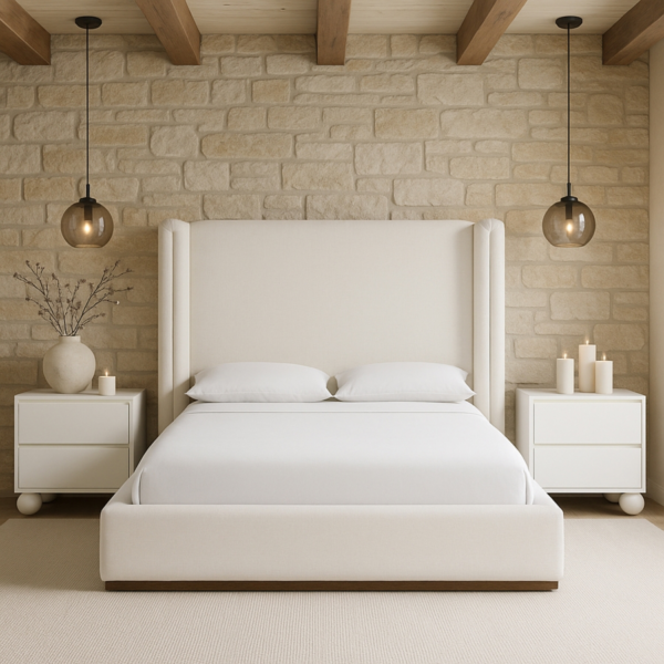 MERIDIAN Solange Linen Textured Fabric Upholstered Bed