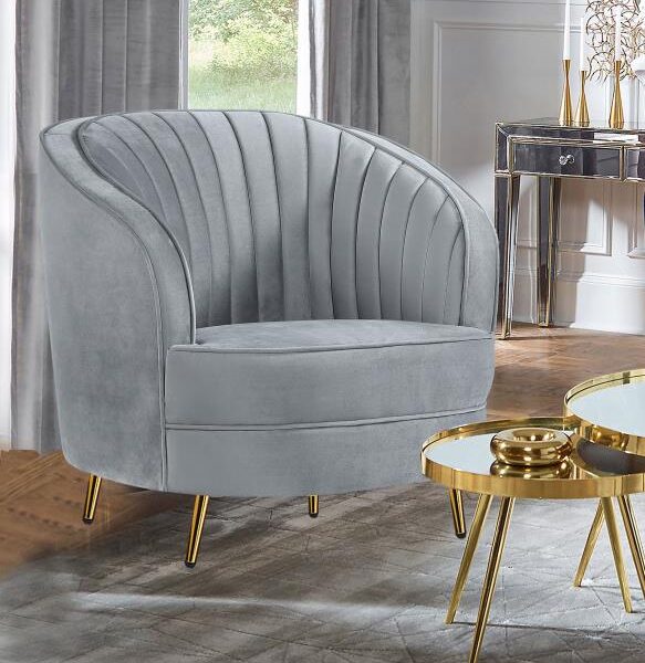 SOPHIA UPHOLSTERED CHANNEL TUFTED BARREL ACCENT CHAIR GREY