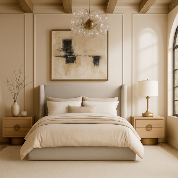 MERIDIAN Kendall Linen Textured Fabric Upholstered Bed