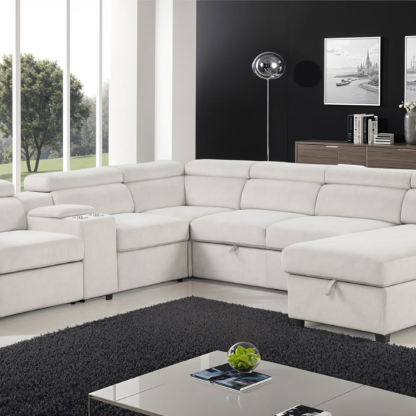 GALAXY Harvey Sectional sleeper sofa with chaise, storage and power recliner (Beige)