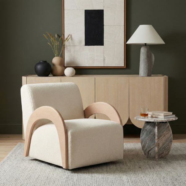 Neria Chenille Fabric Upholstered Swivel Chair
