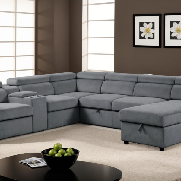 GALAXY Harvey Sectional sleeper sofa with chaise, storage and power recliner (Gray)