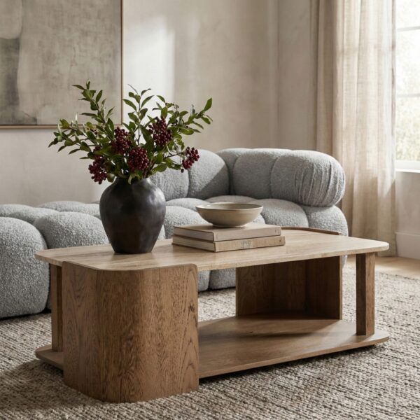 Calabria Marble And Oak Wood Coffee Table