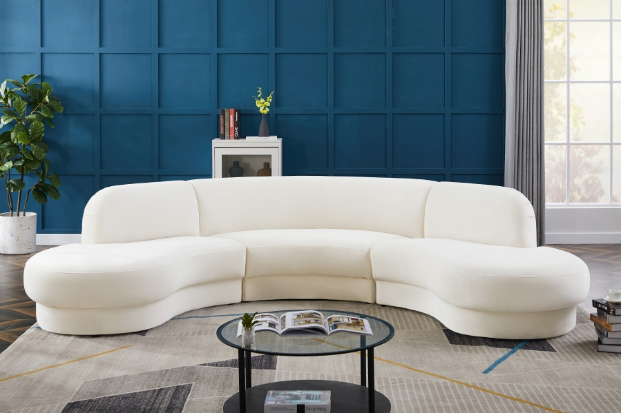 MERIDIAN Rosa 135" Velvet Upholstered 3pc. Sectional