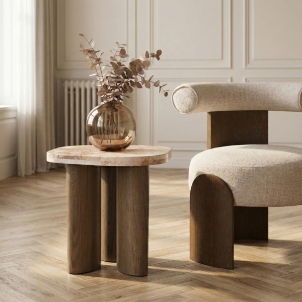 Puglia Marble Top And Oak Wood Base End Table