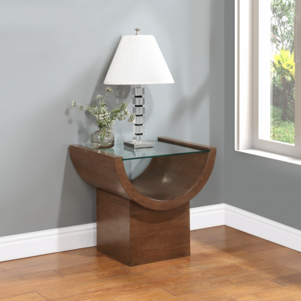 Beverwil Glass Top And Oak Veneer Base End / Side Table
