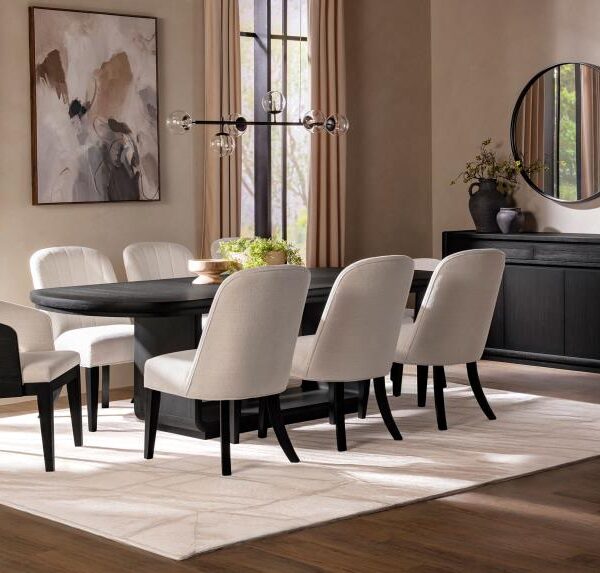 LEANDRO 9-PIECE RECTANGULAR DINING TABLE SET BURNISHED BLACK
