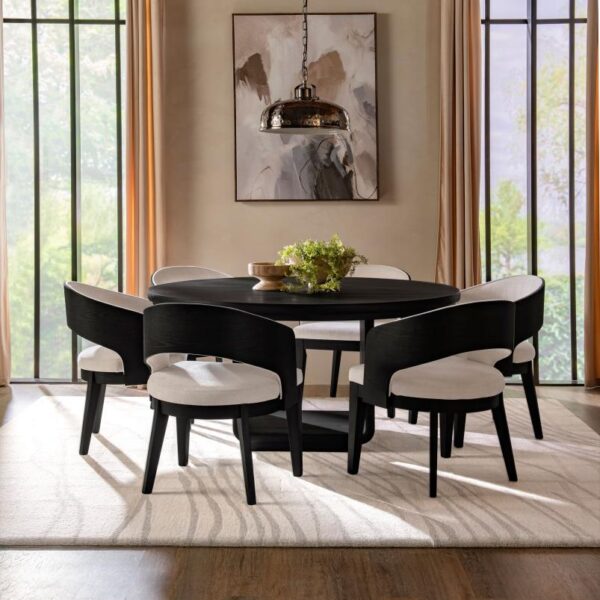 LEANDRO 7-PIECE ROUND DINING TABLE SET BURNISHED BLACK